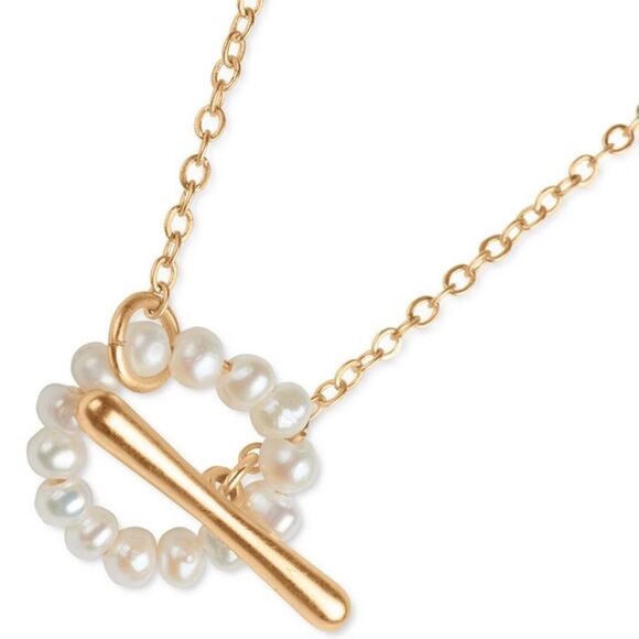 Lucky Brand Gold-Tone Imitation Pearl Loop 25" Lariat Necklace NWT - Picture 1 of 4